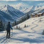 Arêche Beaufort : skieur en randonnée à skis dans les sapins, neige calme, Grand Mont