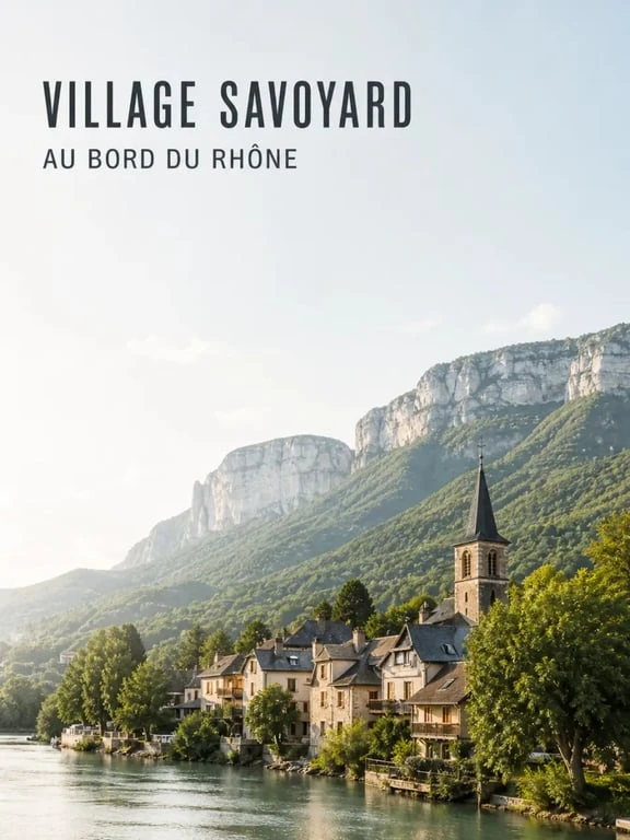 Yenne Savoie tourisme : village de Yenne au bord du Rhône avec le Dent du Chat en arrière-plan