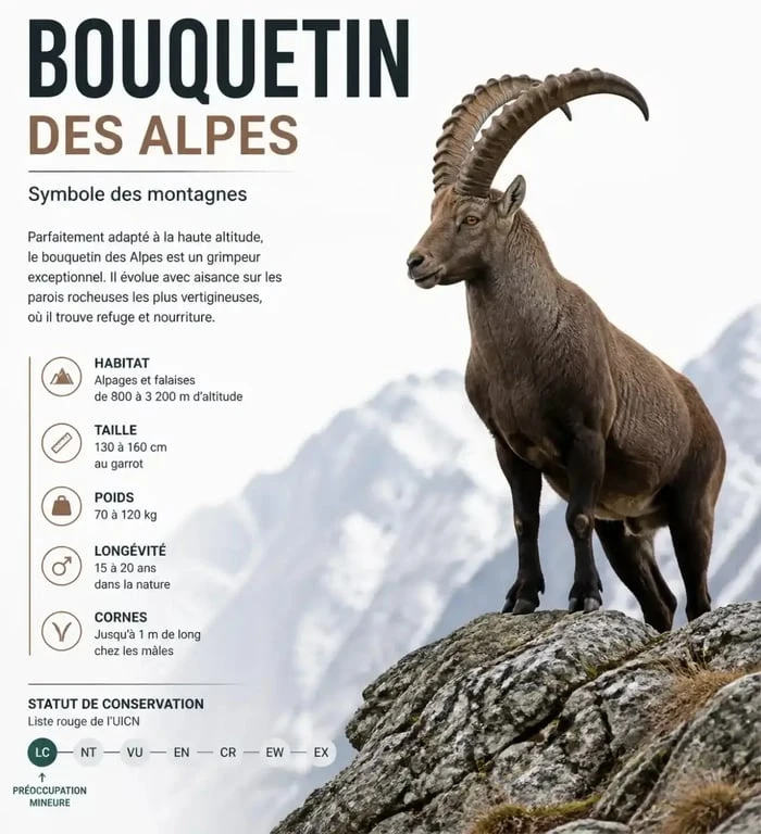 Bouquetin des Alpes sur le sentier de randonnée du Grand Arc