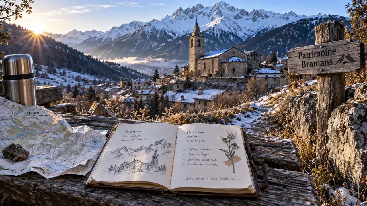 Bramans, église Saint-Pierre et cols enneigés de Haute-Maurienne, patrimoine religieux et montagne