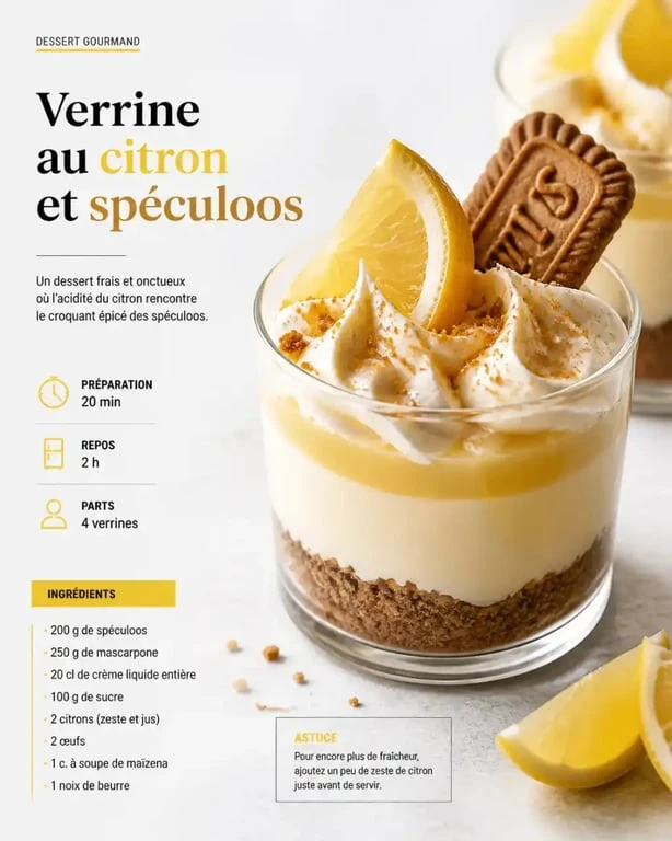 Verrine légère au citron et spéculoos, dessert idéal après une raclette