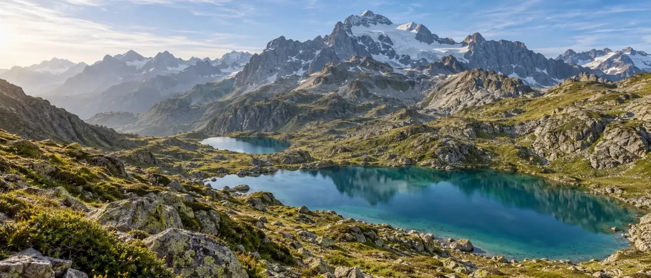 Paysage des lacs Jovet avec le lac inférieur et le mont Tondu