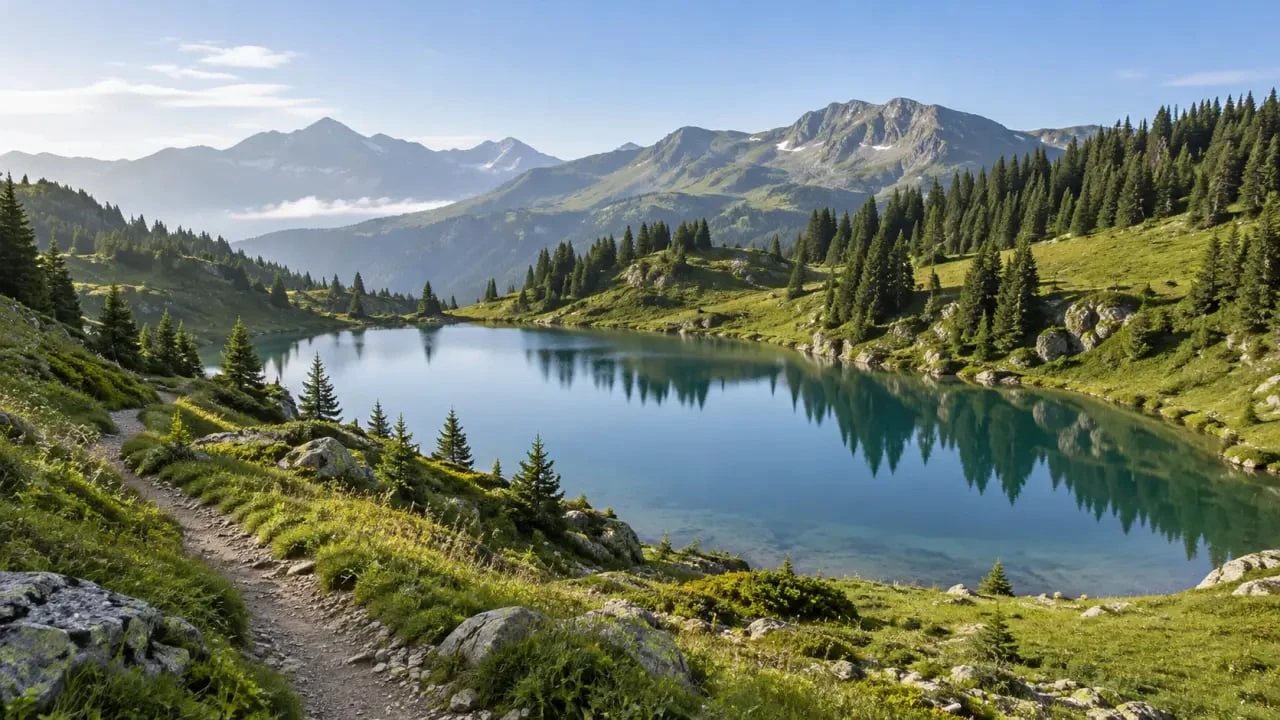 Lac et randonnée à Megève été dans un paysage d'alpage