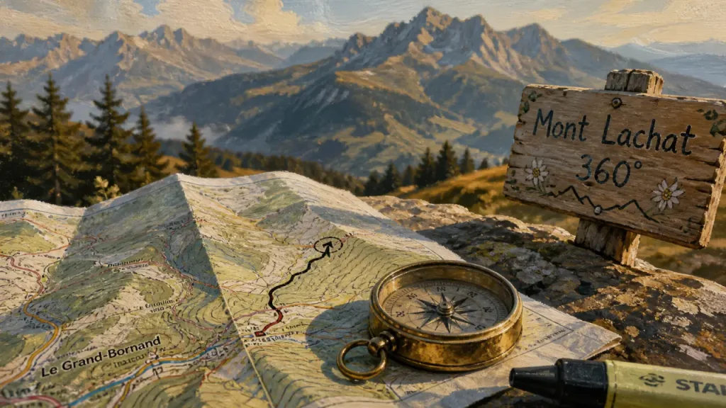 Le lachat : Mont Lachat 360°, carte et boussole en montagne au Grand Bornand