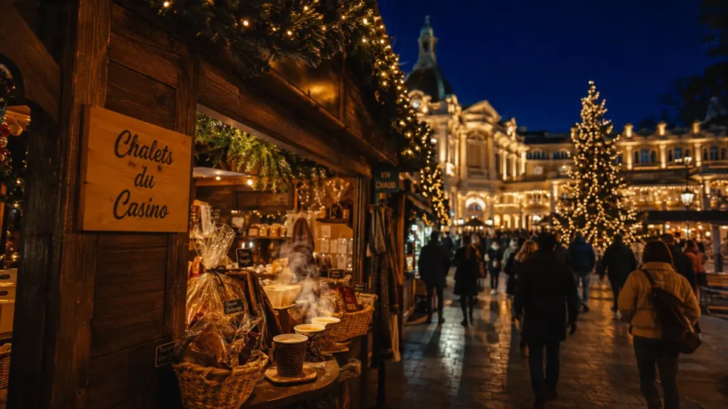 Marché de noel aix les bains : chalet du Casino et décorations