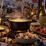 Spécialités savoie : raclette au reblochon, charcuterie, vin blanc et pommes de terre