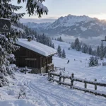 Bellevaux La Chèvrerie, départ skis Roc d’Enfer, neige et sapins