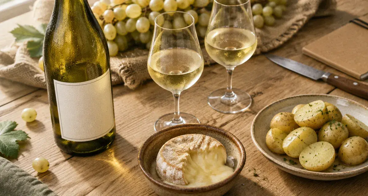Blanc de Savoie pour raclette légère, bouteille et verre