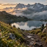 Lac de l'airon, vue sur les Aravis depuis le sentier