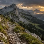 Massif des Aravis : sentier et crête calcaire vers la pointe Percée