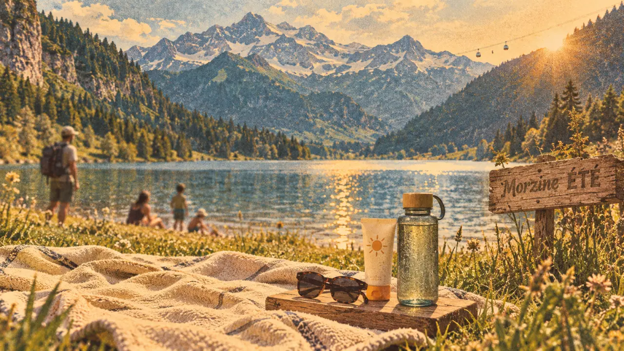 Morzine en été au lac de Montriond, vue montagne et télécabine