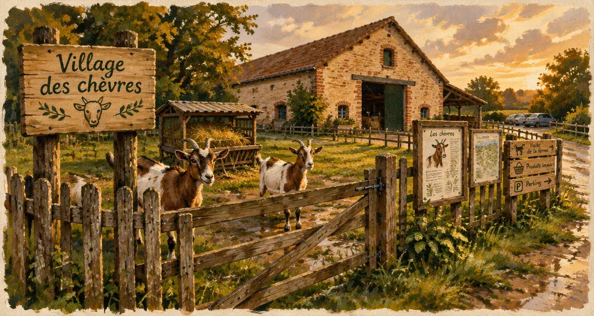 Village des chèvres : accès, chèvres et panneaux d’information